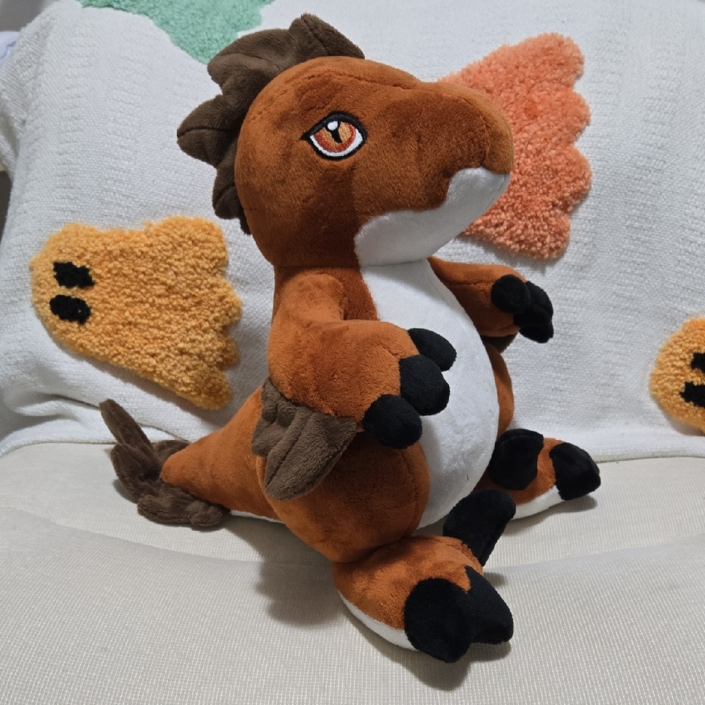 Handmade OOAK Brown Orange and White Dinosaur Raptor Plush Cuddly Stuffed Animal